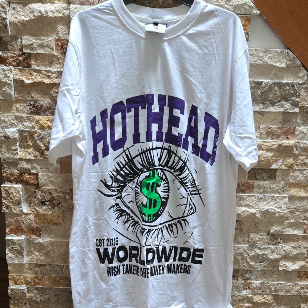 Head White Graphic Tee with Purple and Green Design